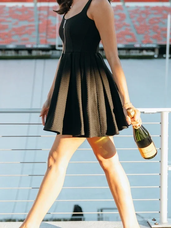 Classic Black Zip-Front Sleeveless Skater Dress - Picture 2 of 6